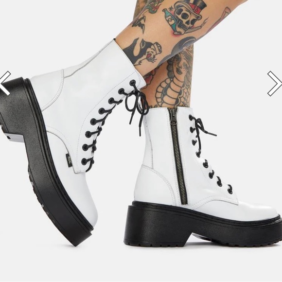 ROC Boots Australia Tomboy White Leather Combat Boots - Picture 2 of 5